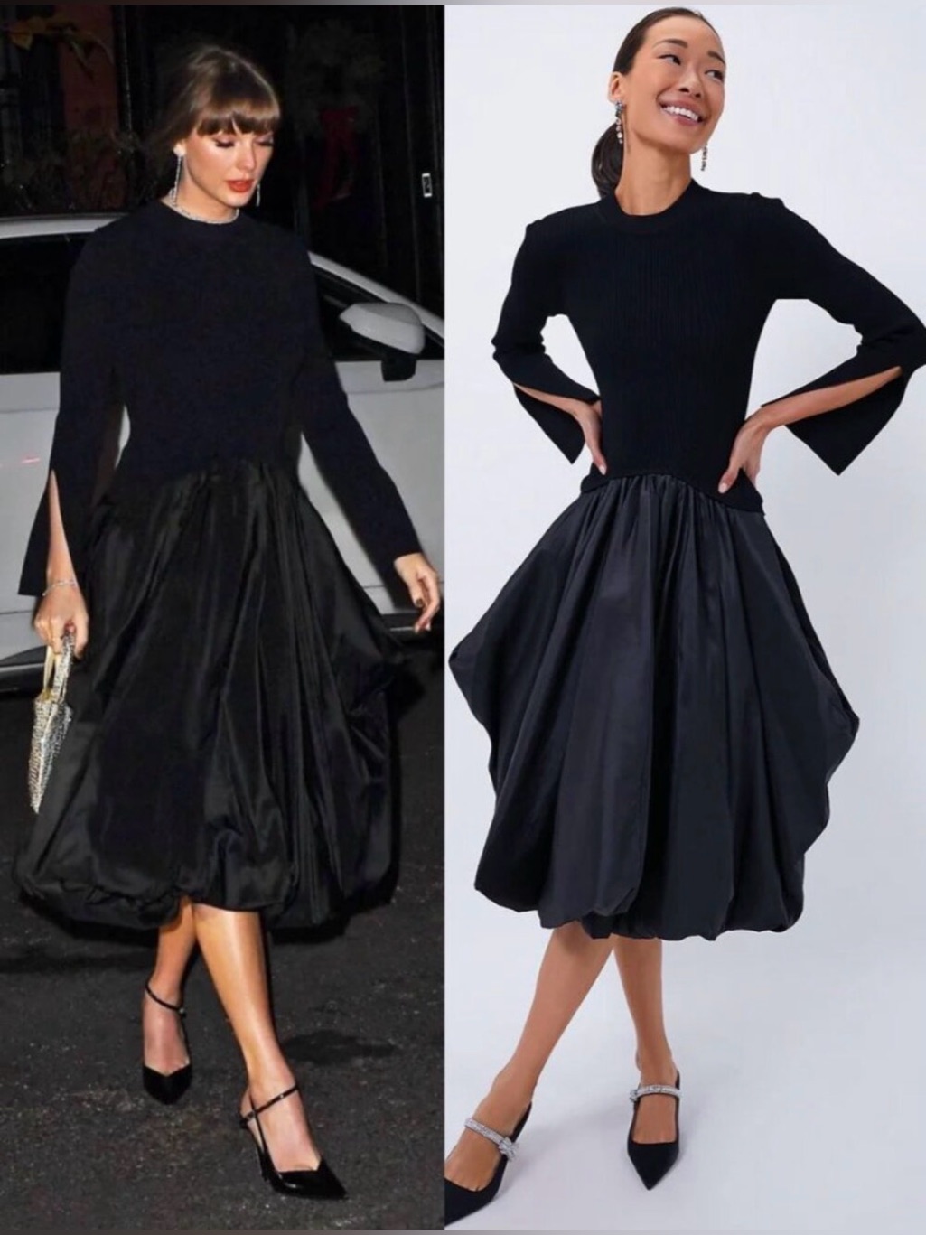 New Simkhai Kenlie Black Bubble Skirt Long Sleeve Midi Dress, Medium